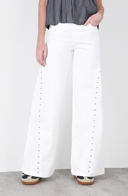 Pantalón Corte Lateral Tachas White