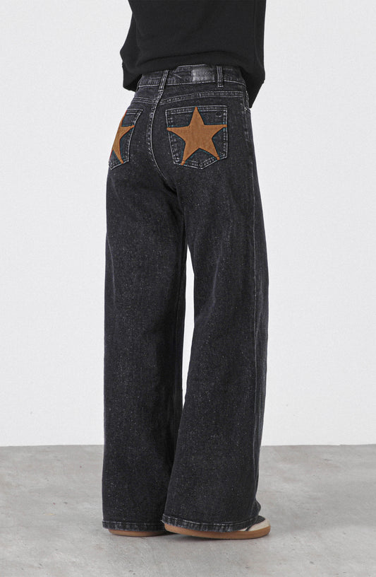 Pantalón Straight Estrellas Black