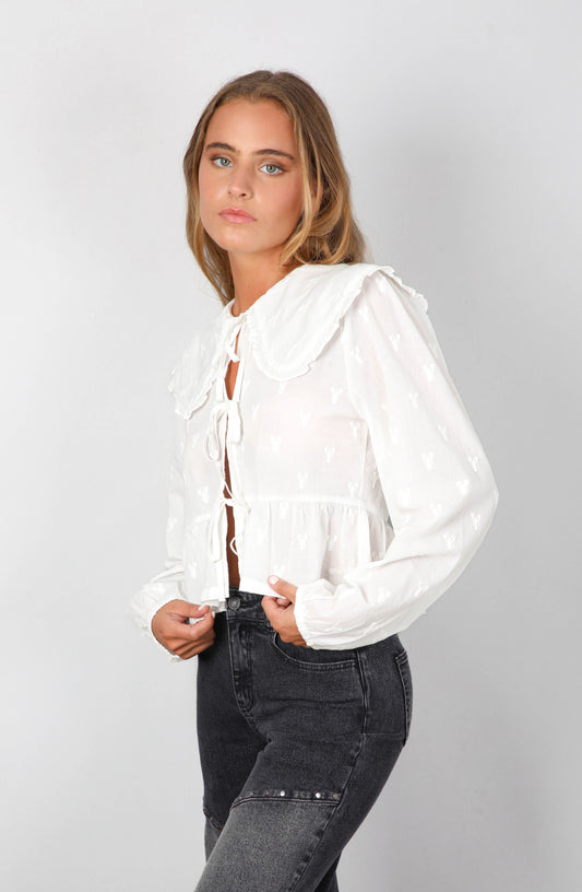 Blusa Cuello Bebé Estampada White