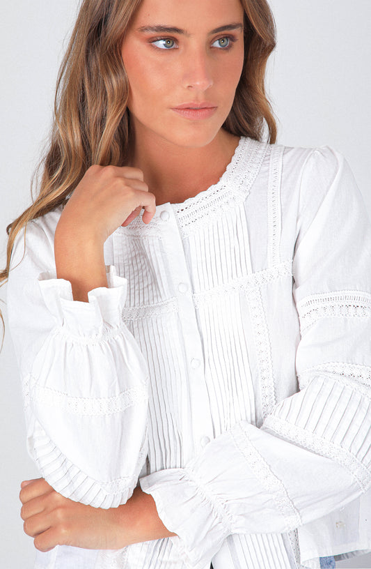 Blusa Pliegues Botón White