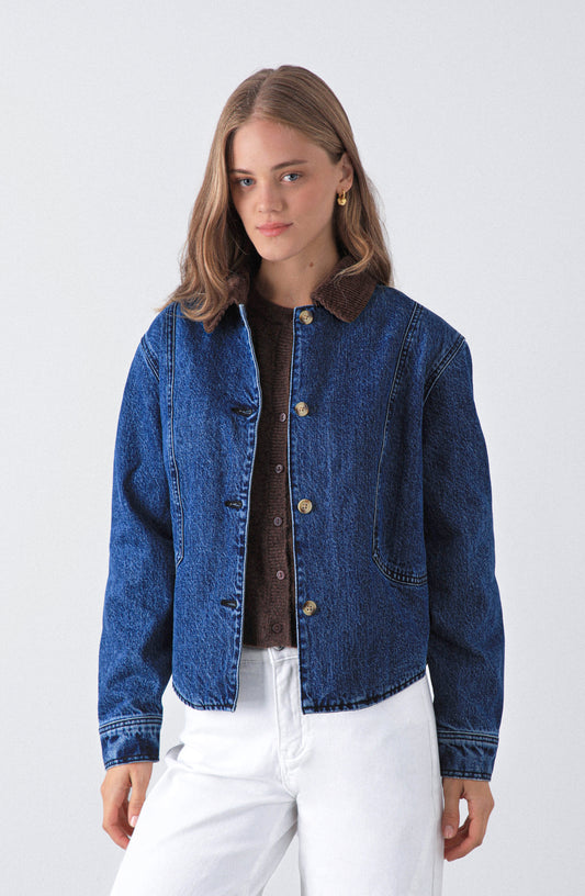 Chaqueta Denim Cuello Cotelé Blue