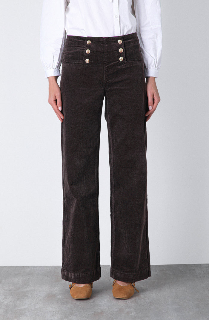 Pantalón Cotelé Botones Frontales Brown