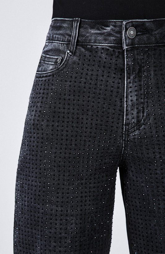 Pantalón Wide Leg Strass Black