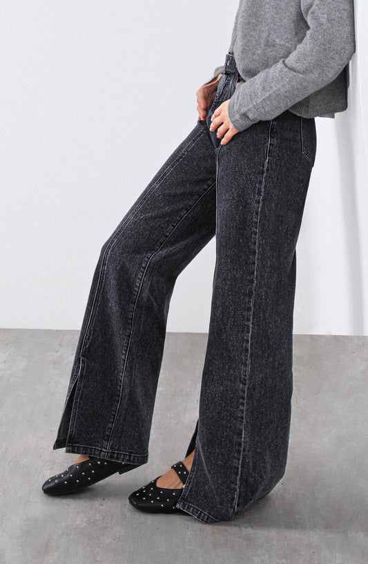 Pantalón Abertura Cinturón Black