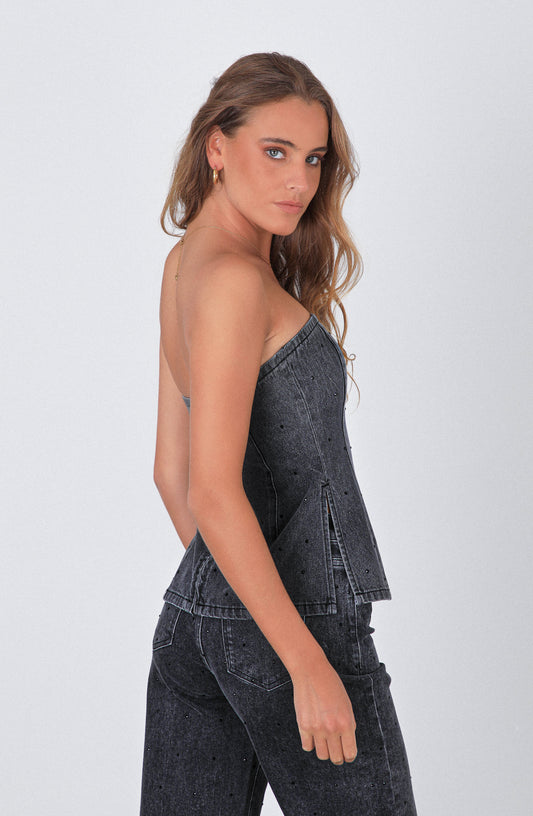 Top Strapless Strass Black