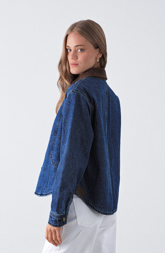 Chaqueta Denim Cuello Cotelé Blue