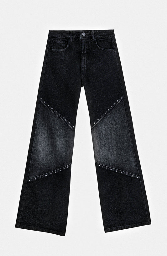 Pantalón Wide Leg Diagonal Tachas Black