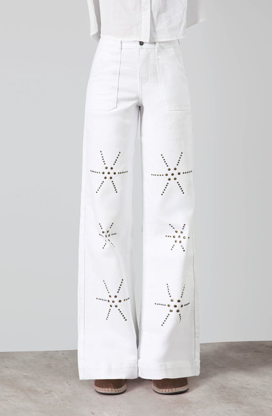 Pantalón Flores Tachas White