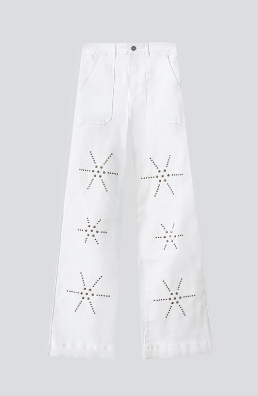 Pantalón Flores Tachas White