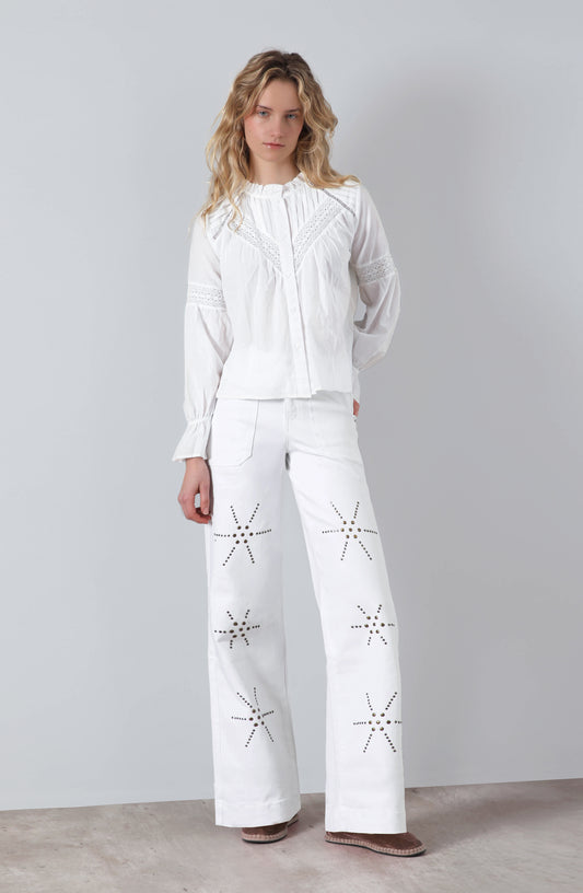 Pantalón Flores Tachas White