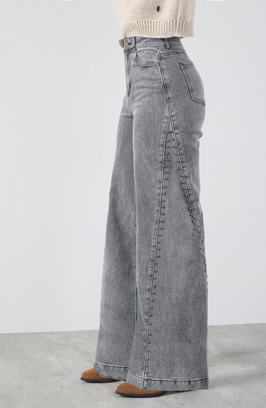 Pantalón Tachas Corte Lateral Gray