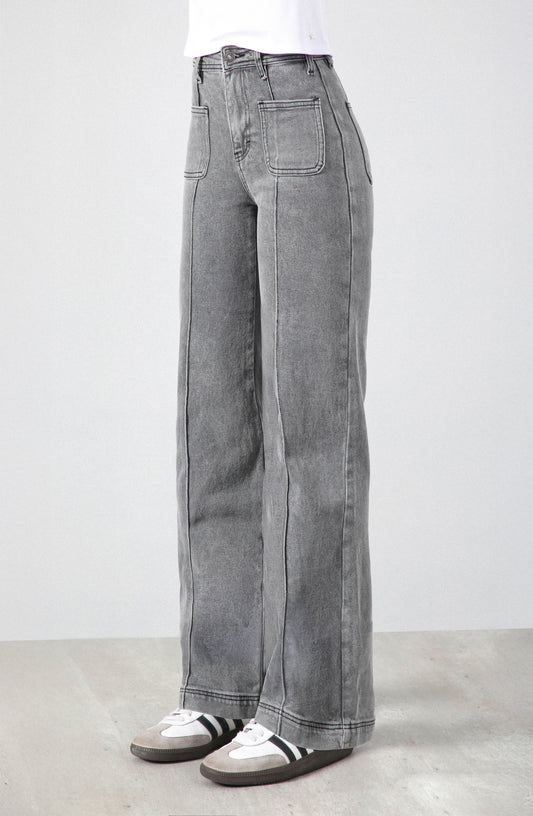 Pants Wide Leg Pocket Gray R
