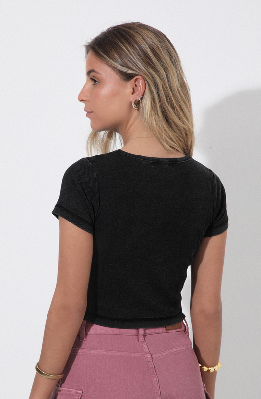 Top Manga Corta Rib Gray