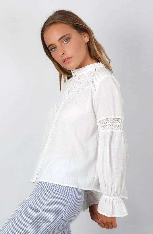 Blusa Pliegues Broderie White