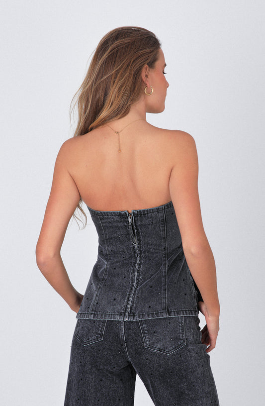Top Strapless Strass Black