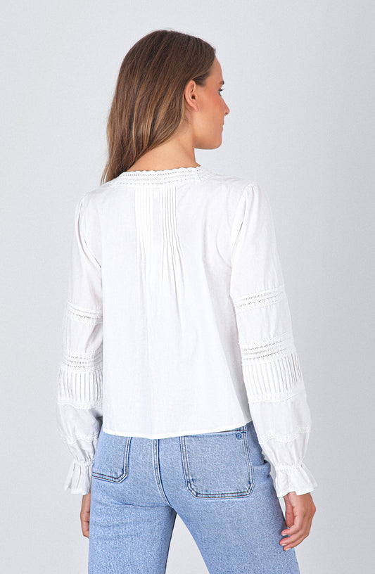 Blusa Pliegues Botón White
