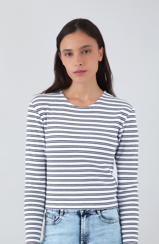 Polera Manga Larga Lineas White