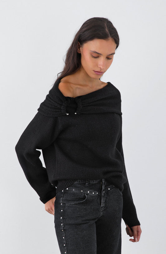 Sweater Hombro Drapeado Black