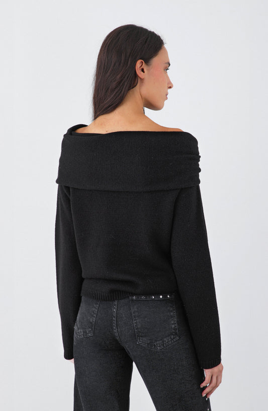 Sweater Hombro Drapeado Black