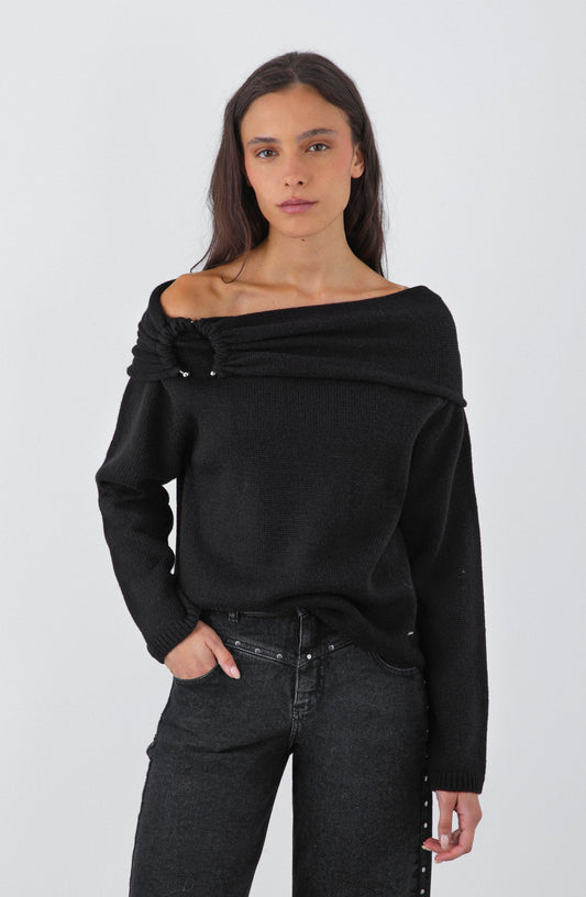 Sweater Hombro Drapeado Black