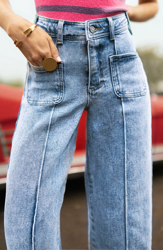 Pants Wide Leg Pocket Blue