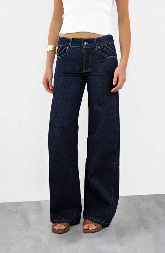 Pantalón Plisado Low Rise Blue