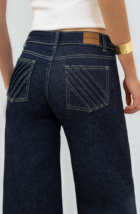 Pantalón Plisado Low Rise Blue