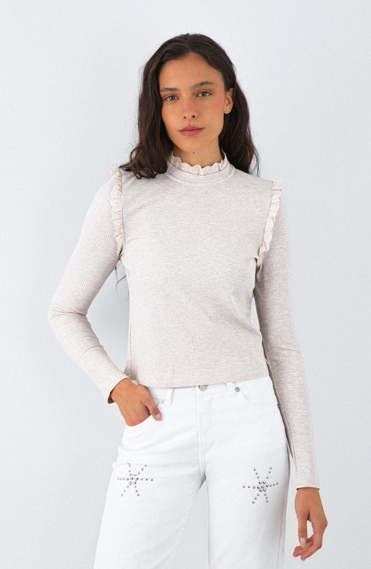 Polera Manga Larga Vuelos Beige