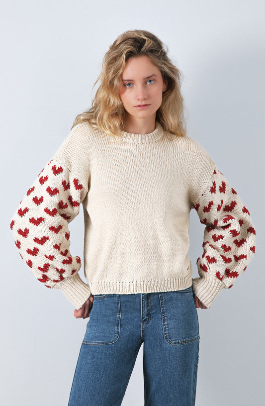 Sweater Corazones Ecru
