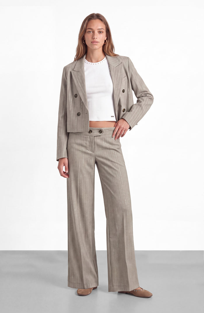 Blazer Rayas Corto Lurex Beige
