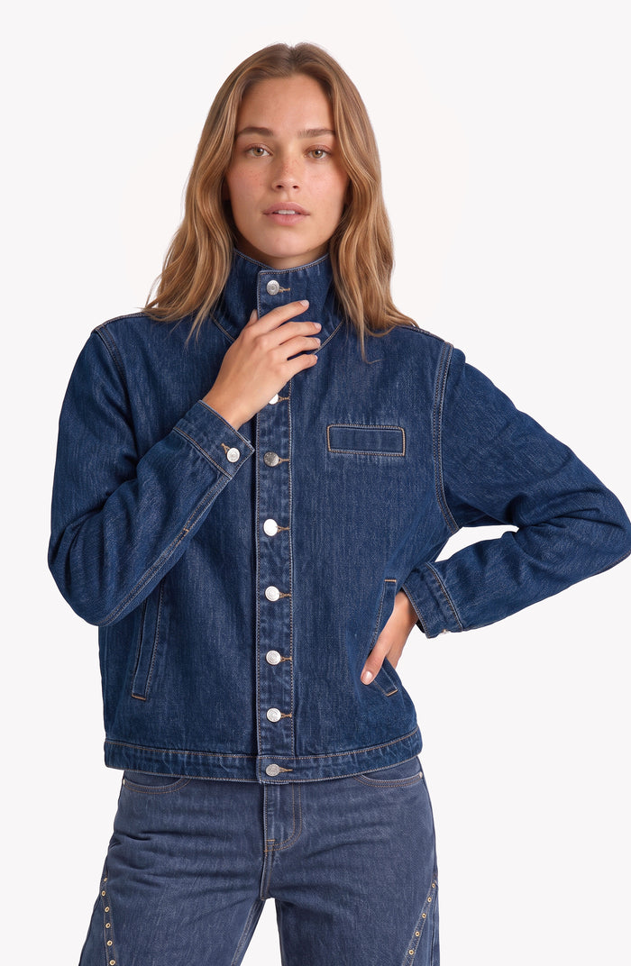 Chaqueta Denim Cuello Funnel Blue