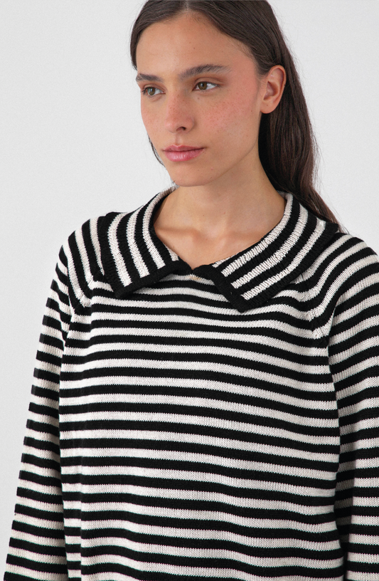 Sweater Polo Rayas Black