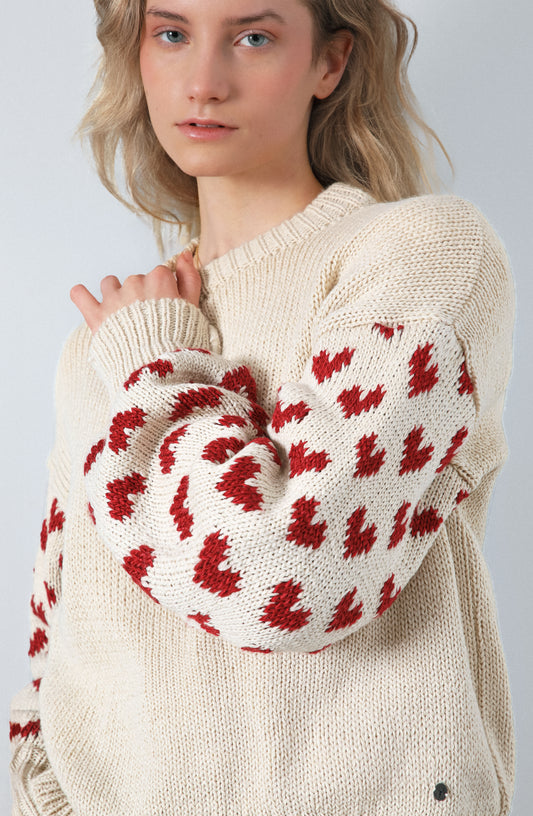 Sweater Corazones Ecru