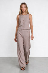Pantalón Cuadros Print Ecru