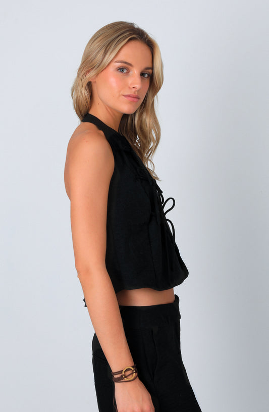 Top Halter Nudos Lino Black