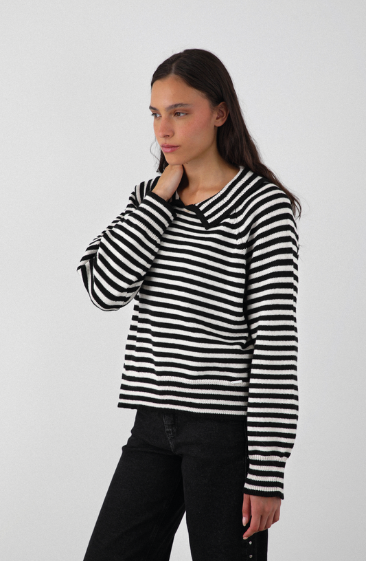 Sweater Polo Rayas Black