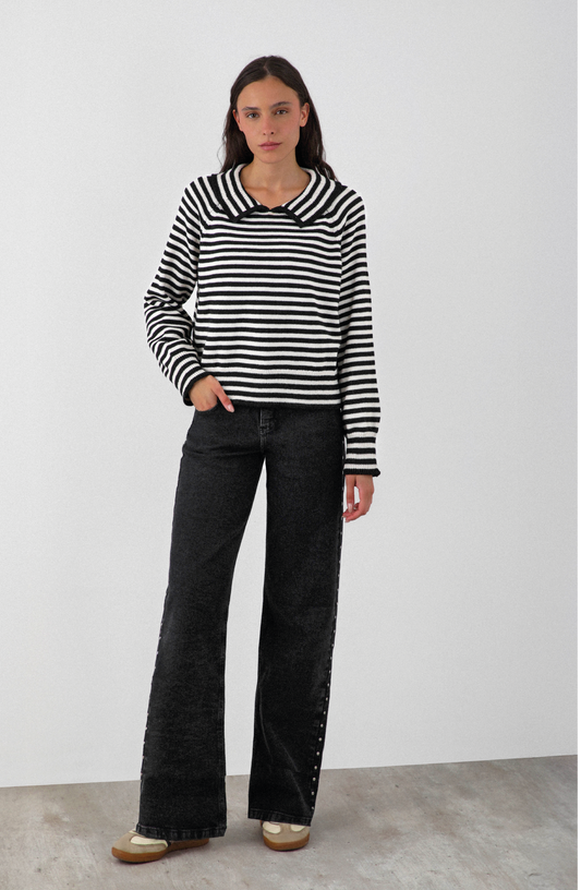 Sweater Polo Rayas Black