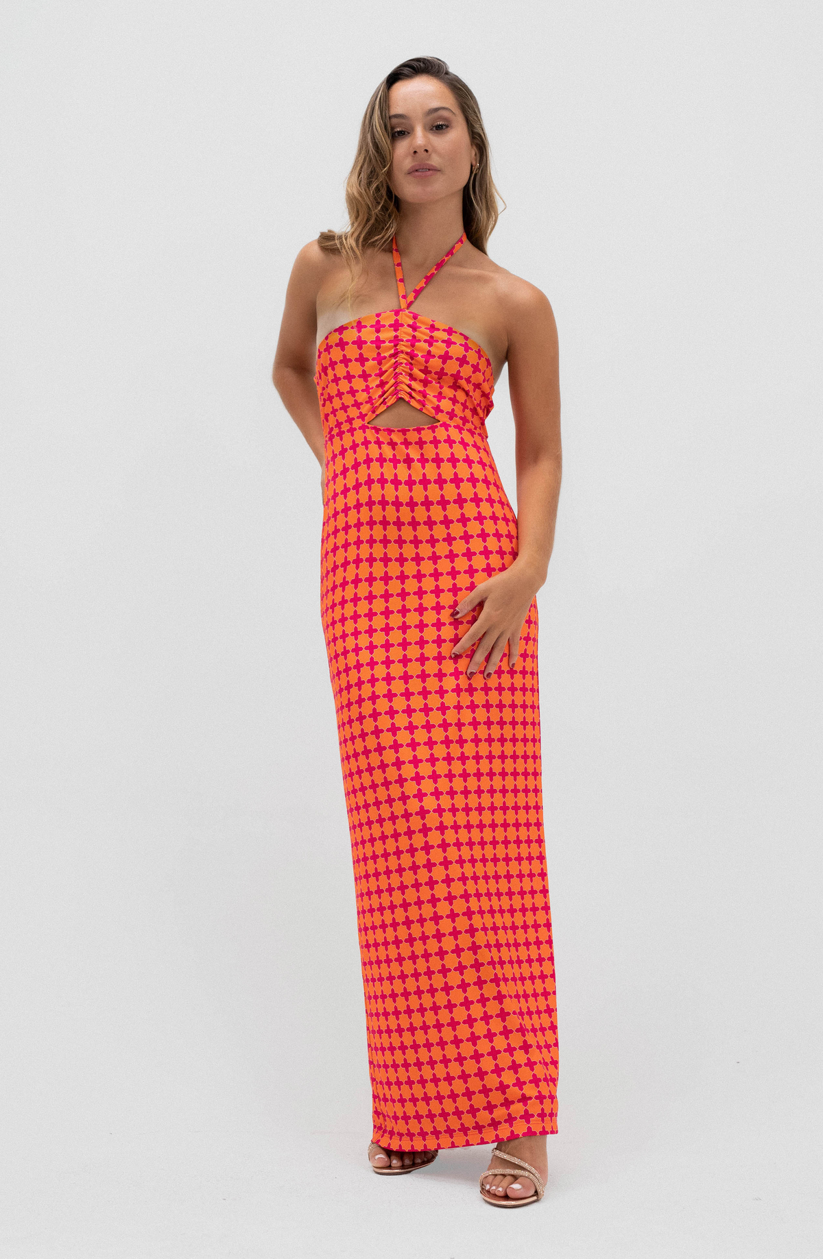 Vestido Cut Out Fucshia Print