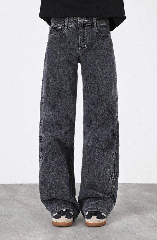 Pantalón Flor Bordada Grey