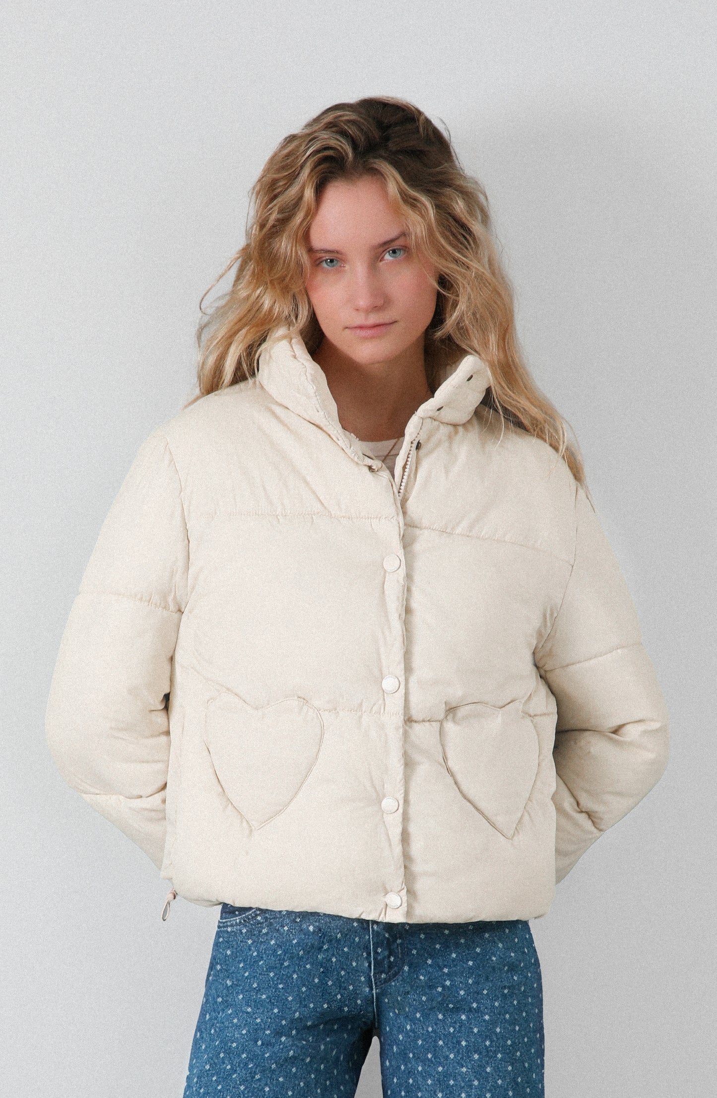 Puffa Bolsillos Corazón Ecru