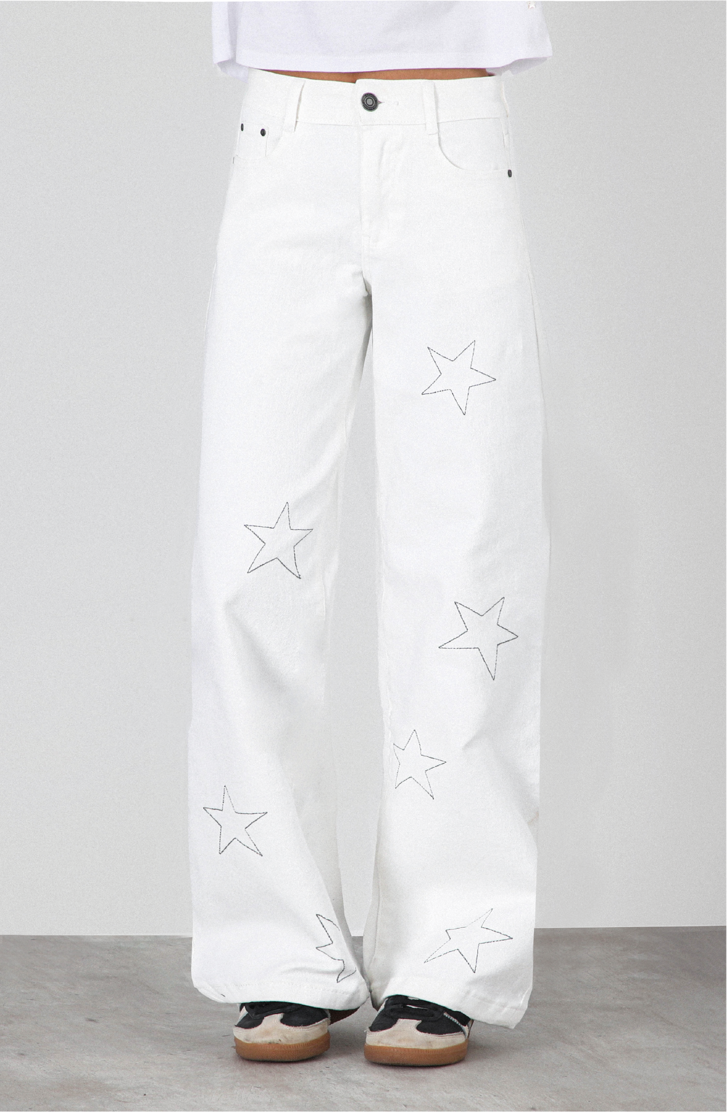 Pantalón Estrellas Bordadas White