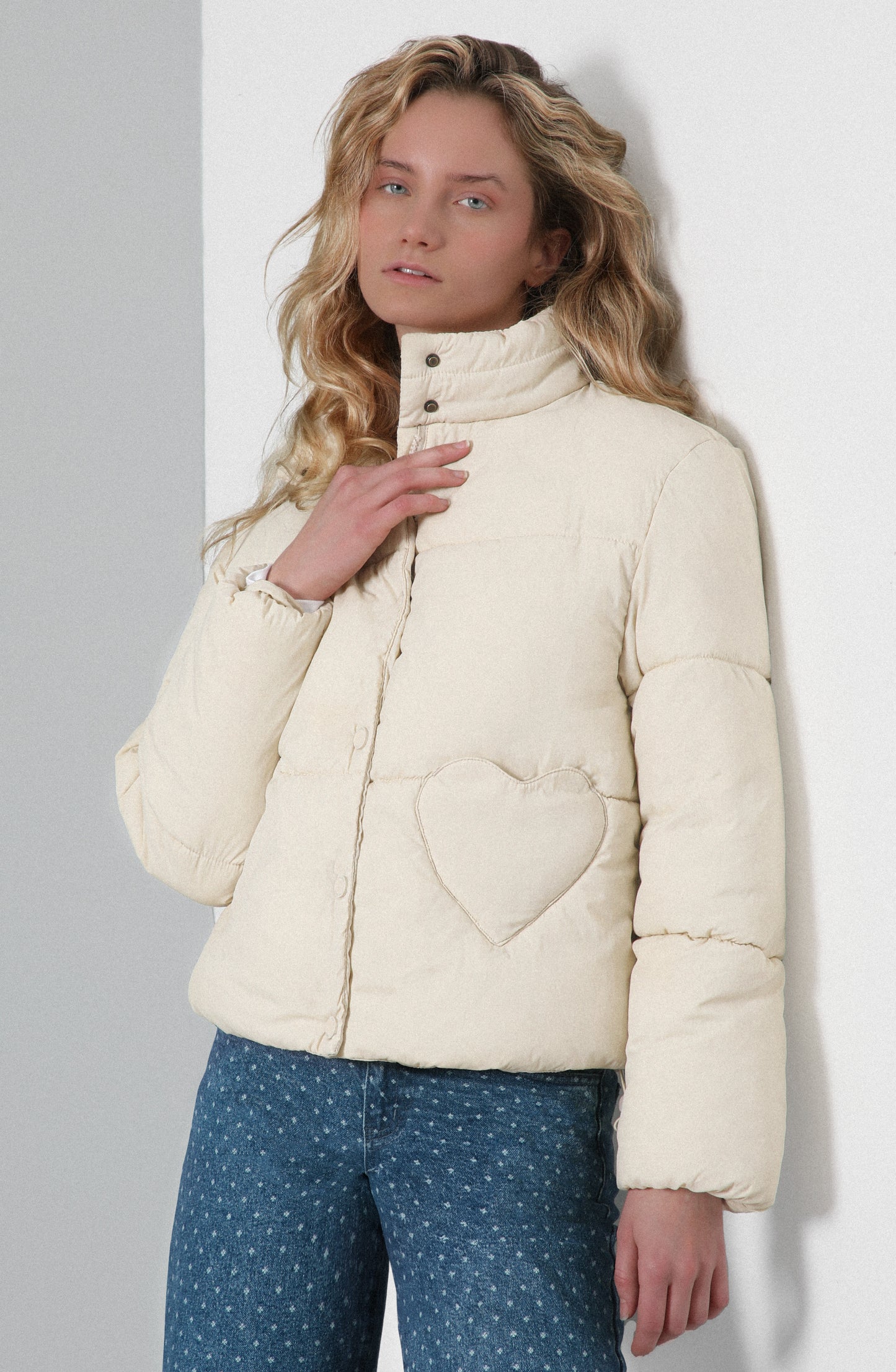 Puffa Bolsillos Corazón Ecru