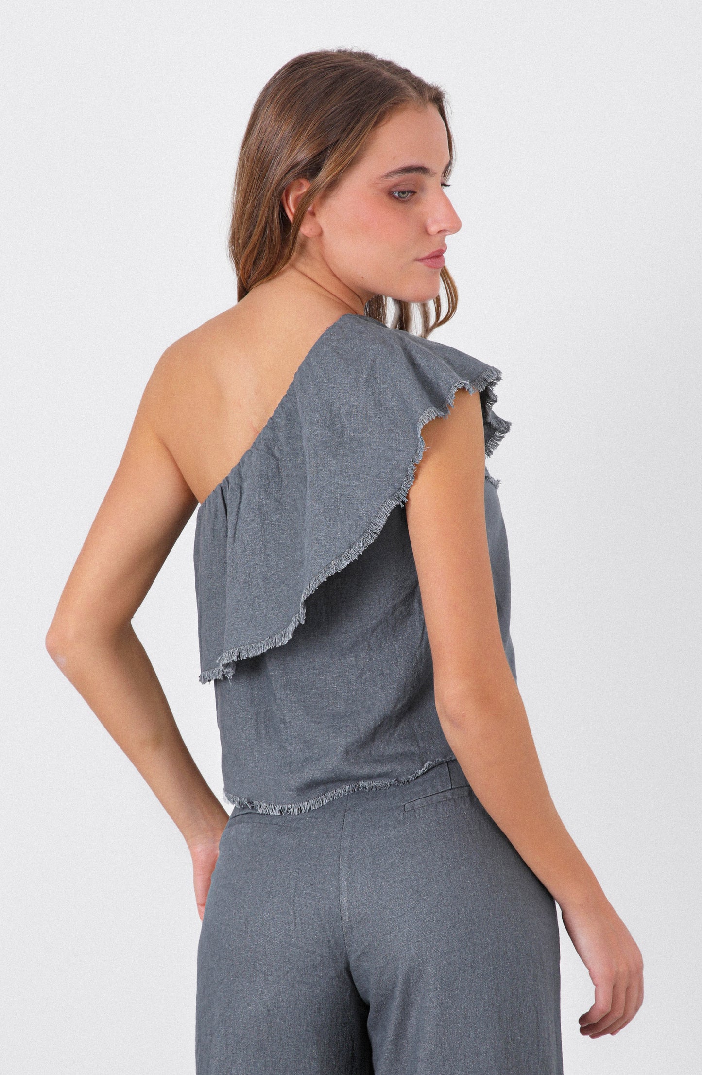 Top Hombro Vuelos Grey