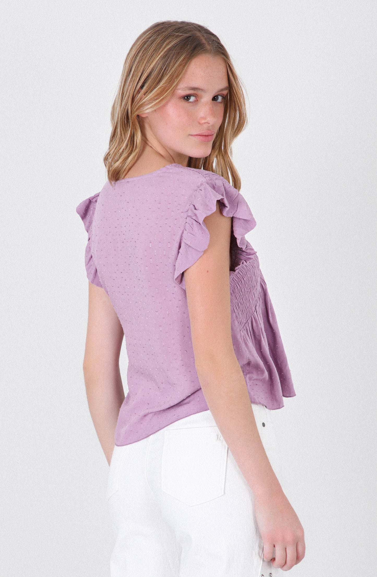 Top Panal Vuelos Lurex Pink