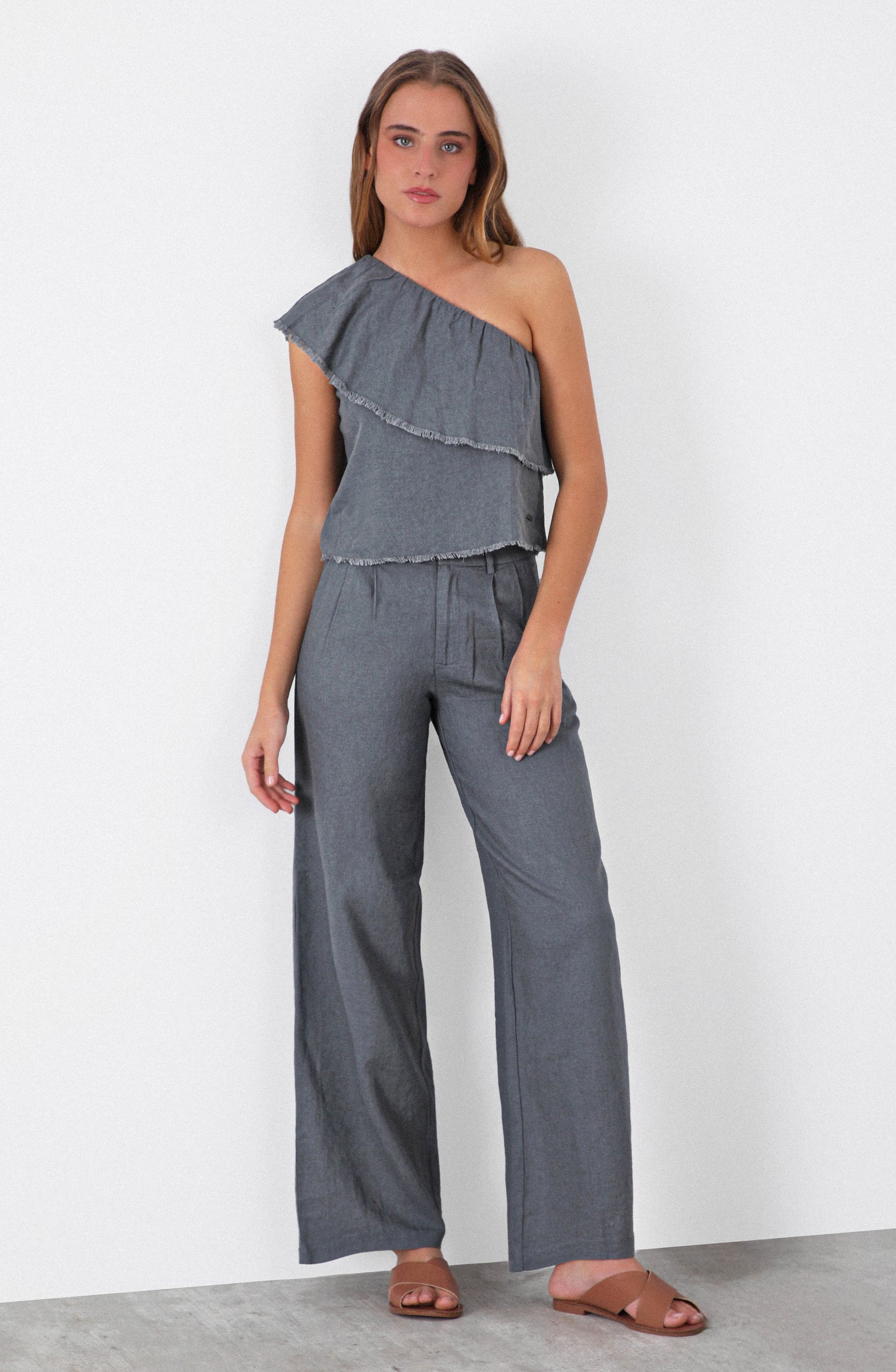 Top Hombro Vuelos Grey