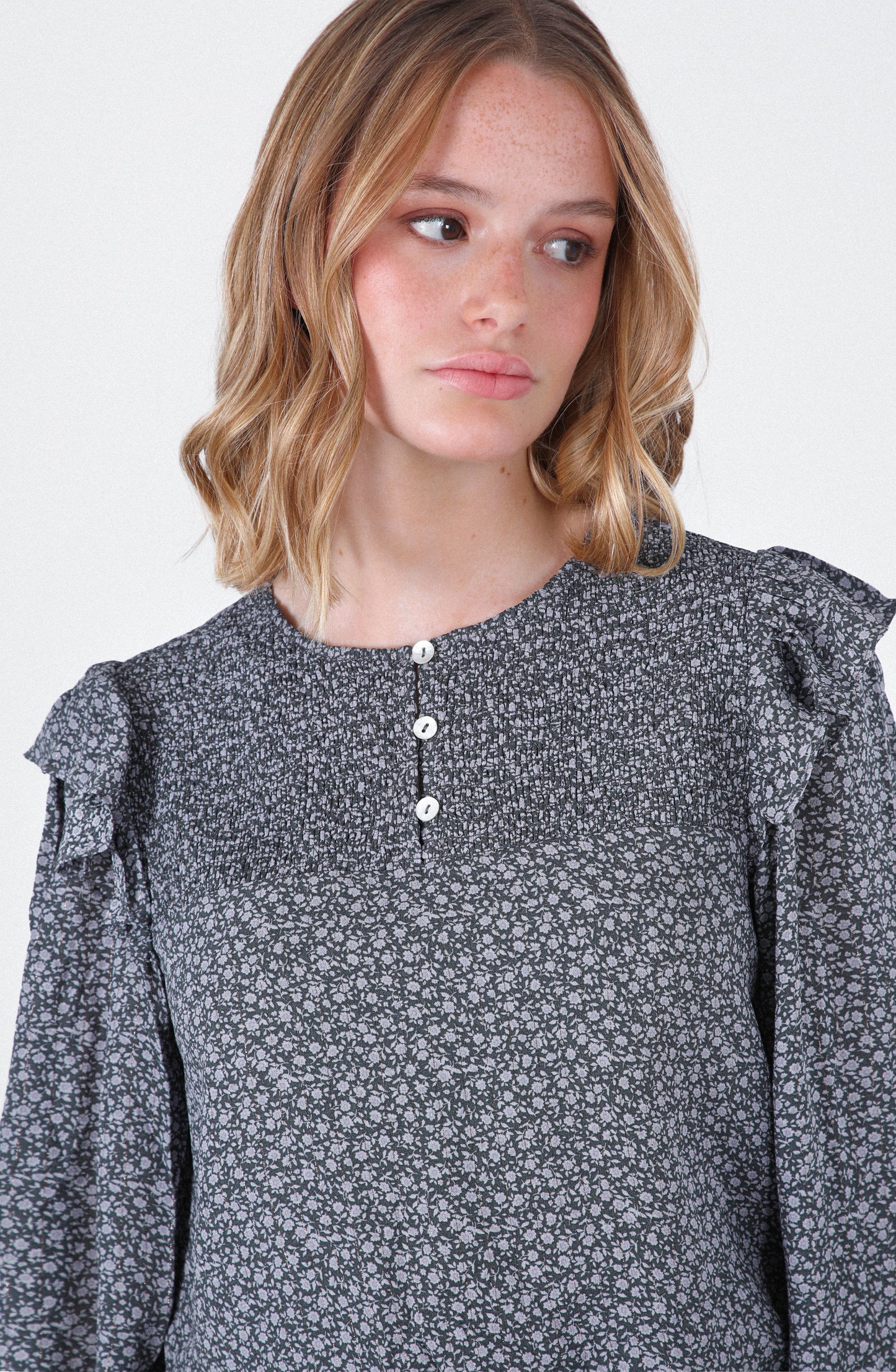Blusa Estampada Vuelo Lurex Grey