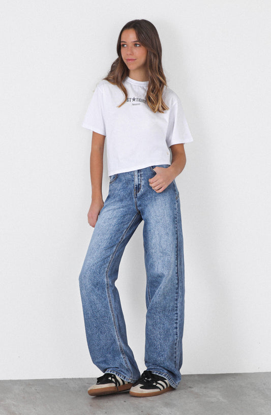 Pantalón Straight Estrella Print Blue