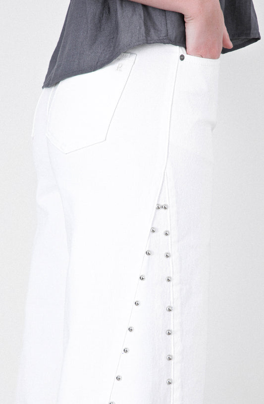 Pantalón Corte Lateral Tachas White