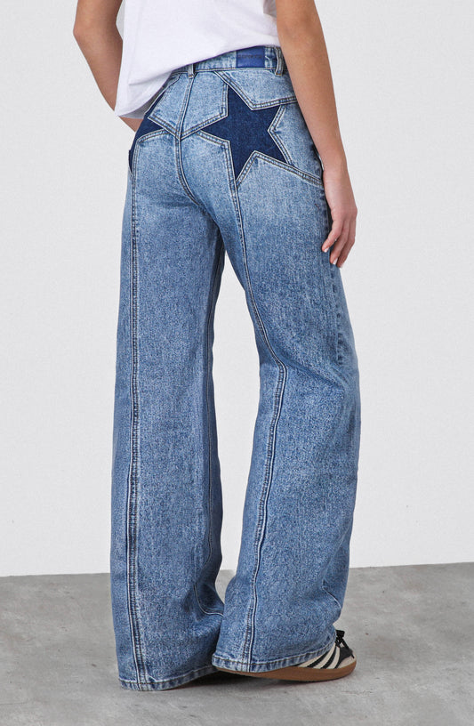 Pantalón Straight Estrella Print Blue