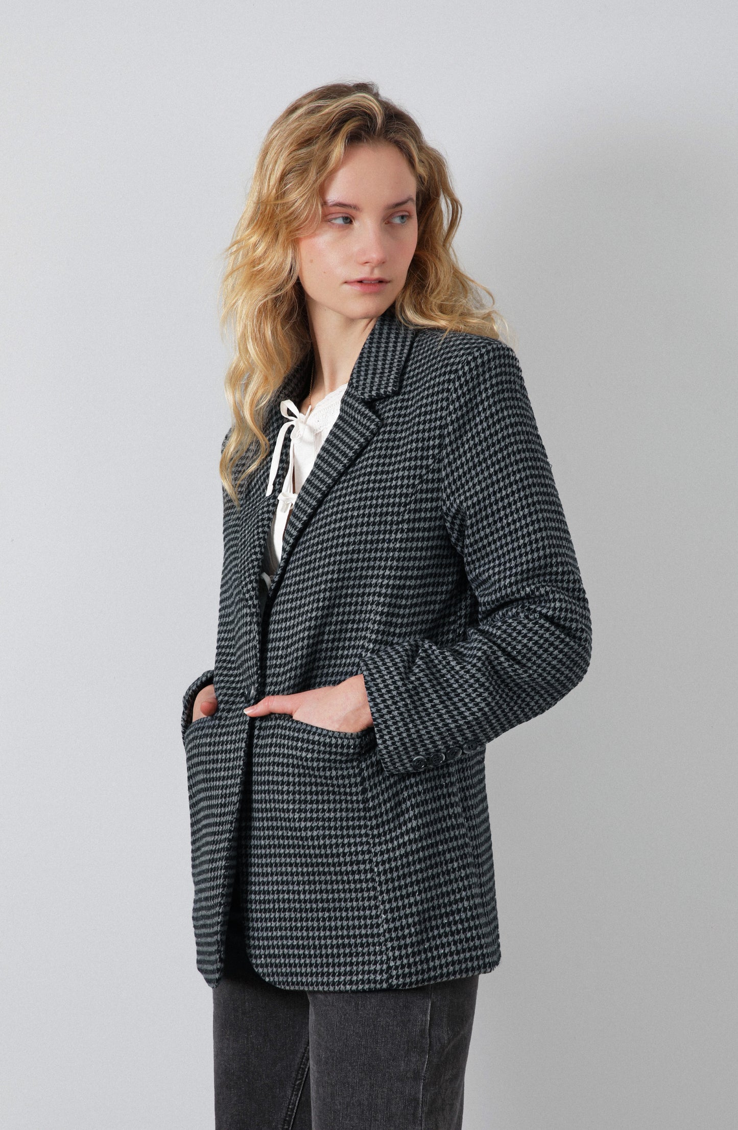 Blazer Tejido Tartan Gray